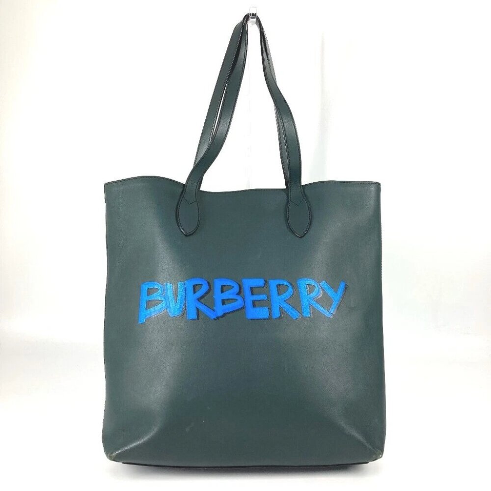 BURBERRY logo Tote Bag Shoulder Tote Shoulder Bag Leather khaki/blue